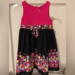 Youngland Hot Pink and Black Floral Waist-Tie Dress